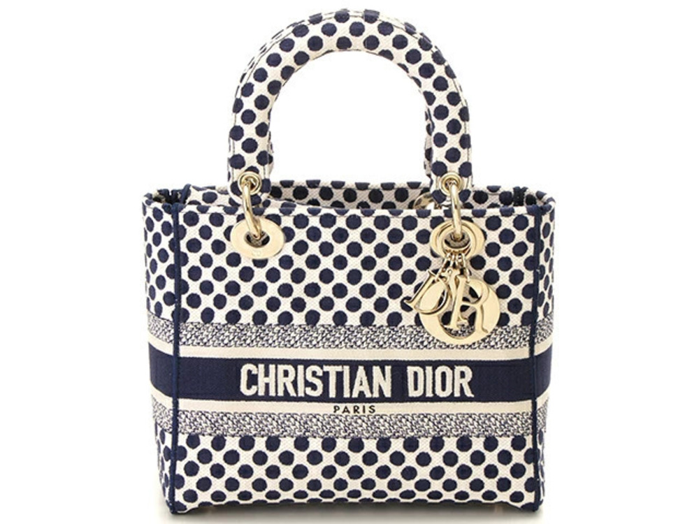 Christian Dior Lady D Lite Bag Blue Dot Navy Blue White